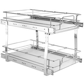 VEVOR 2 Tier 14"Wx21"Dx15"H Pull Out Cabinet Organizer, Heavy Duty Slide Out Pantry Shelves, Steel Roll Out Drawers, Sliding Drawer Storage for Home
