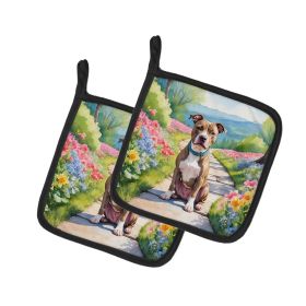 NEW Pit Bull Terrier Spring Path Pair of Pot Holders Kitchen Heat Resistant Pot Holders Sets Oven Hot Pads for Cooking Baking BBQ, 7 1/2 x 7 1/2