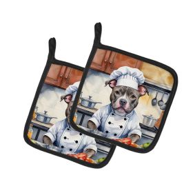 NEW Pit Bull Terrier The Chef Pair of Pot Holders Kitchen Heat Resistant Pot Holders Sets Oven Hot Pads for Cooking Baking BBQ, 7 1/2 x 7 1/2