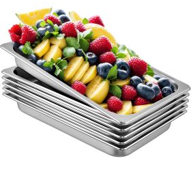 VEVOR 6 Pack Steam Table Pans 20.9 x 12.8 x 2.6 Inch Deep Steam Table Pan Full Size 8.5L Deep Food Container Stainless Steel Oven Tray Hotel Pans Anti