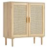 VEVOR Rattan Cabinet, Rattan Storage Cabinet with 2 Magnetic Doors and Adjustable Shelves, Sideboard Buffet Cabinet for Hallway, Entryway, Living Room
