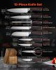 VEVOR Kitchen Knife Set with Block and Sharpener, 15 Piece High Carbon Stainless Steel Knife Set, Rust-Resistant Kitchen Cutlery with Ergonomic Handle